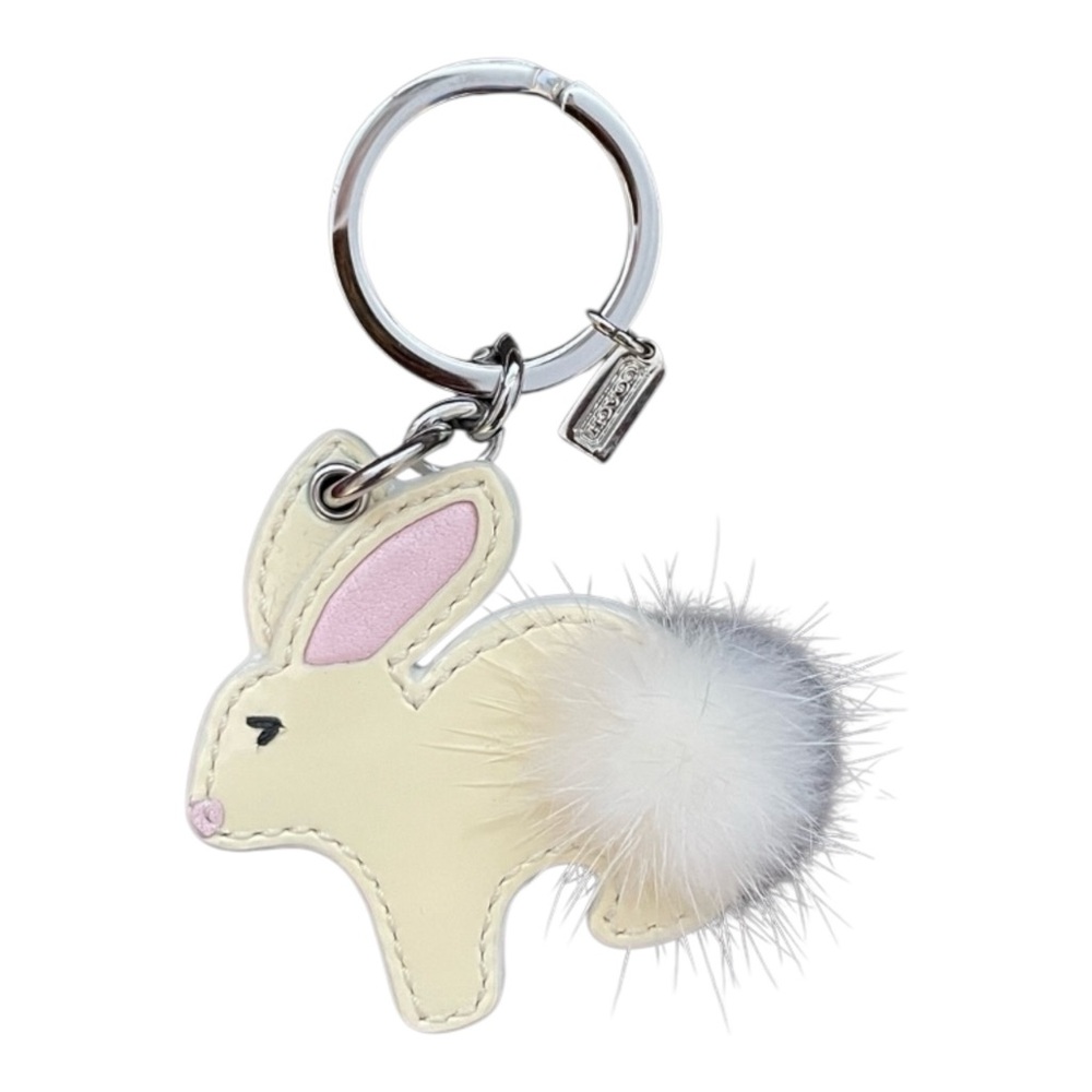 COACH- Y2K Vintage White Patent Leather Bunny. Mink Fur Tail Bag Charm. Dustbag - Picture 3 of 4